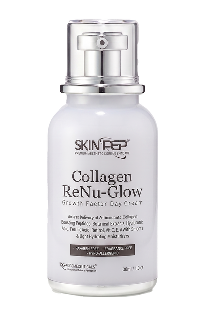 Collagen ReNu-Glow Peptide Day Cream | Encapsulated Growth Factors (EGF, FGF, TGF) | 16 Antioxidants &amp; Moisturisers | Retinol, Hyaluronic Acid, Vit C, E, A + Peptides | Korean Glass Skin By SkinPep (50ml)