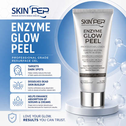 Enzyme Glow Peel |  Beautiful and Vibrant Skin | Pineapple and Papaya Enzymes | Peptides + Glycolic Acid And Lactic Acid | Vitamin C | Gentle &amp; Safe Peeling Gel | Korean Made Glow By SkinPep®