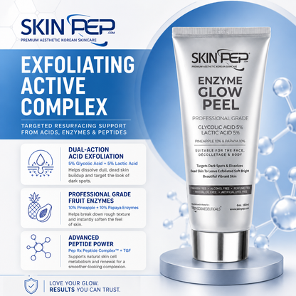 Enzyme Glow Peel |  Beautiful and Vibrant Skin | Pineapple and Papaya Enzymes | Peptides + Glycolic Acid And Lactic Acid | Vitamin C | Gentle &amp; Safe Peeling Gel | Korean Made Glow By SkinPep®