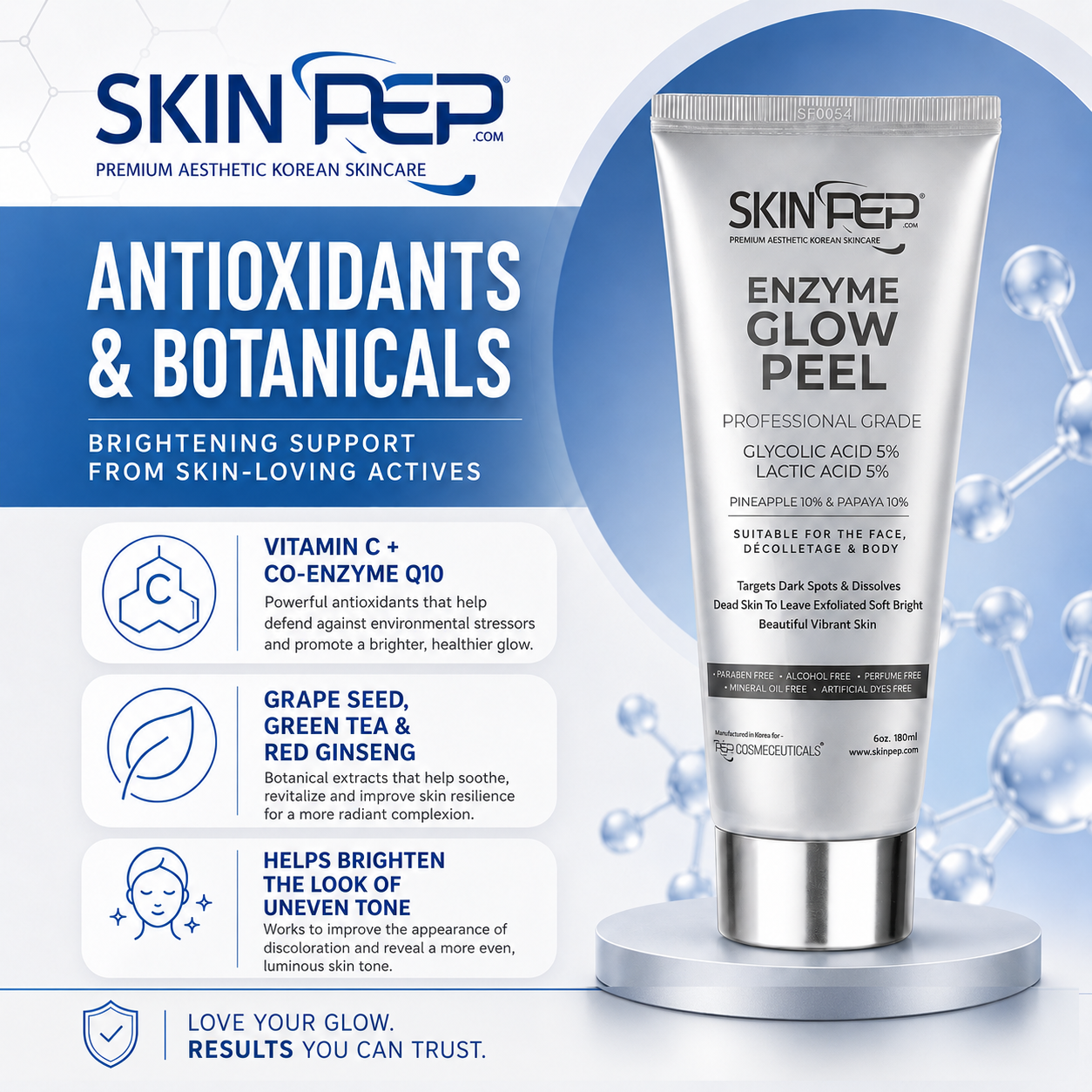 Enzyme Glow Peel |  Beautiful and Vibrant Skin | Pineapple and Papaya Enzymes | Peptides + Glycolic Acid And Lactic Acid | Vitamin C | Gentle &amp; Safe Peeling Gel | Korean Made Glow By SkinPep®