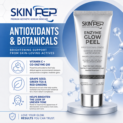 Enzyme Glow Peel |  Beautiful and Vibrant Skin | Pineapple and Papaya Enzymes | Peptides + Glycolic Acid And Lactic Acid | Vitamin C | Gentle &amp; Safe Peeling Gel | Korean Made Glow By SkinPep®