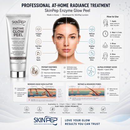 Enzyme Glow Peel |  Beautiful and Vibrant Skin | Pineapple and Papaya Enzymes | Peptides + Glycolic Acid And Lactic Acid | Vitamin C | Gentle &amp; Safe Peeling Gel | Korean Made Glow By SkinPep®