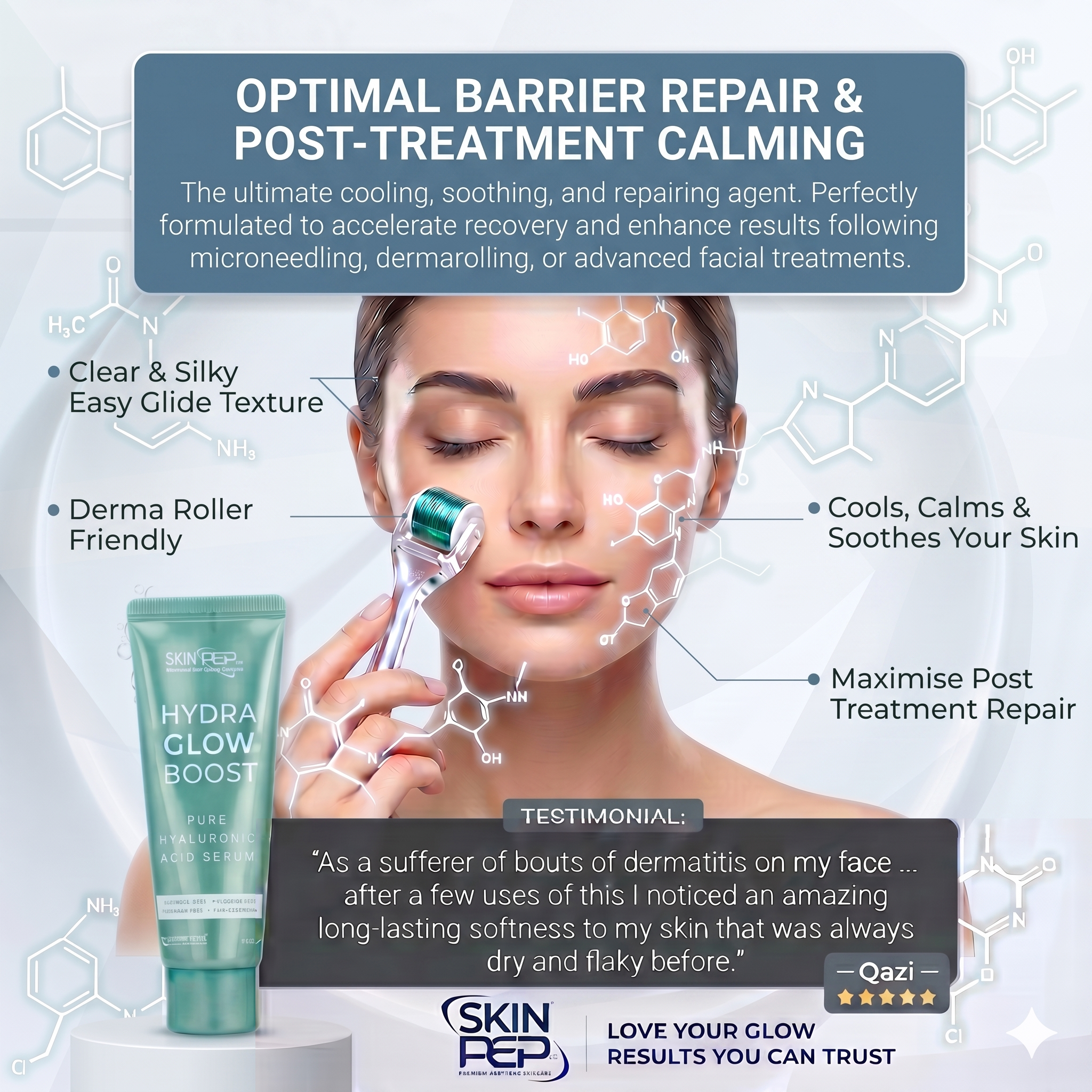 Hydra Glow Boost - Hyaluronic Acid Serum | BioSkinActive Replumping &amp; Hydrating Super Serum With 3% Hyaluronic Acid | + Bio-Identical Phospholipids &amp; Vitamin E For Max Absorption | Strengthens Skin Barrier | Cruelty Free &amp; Vegan By SkinPep