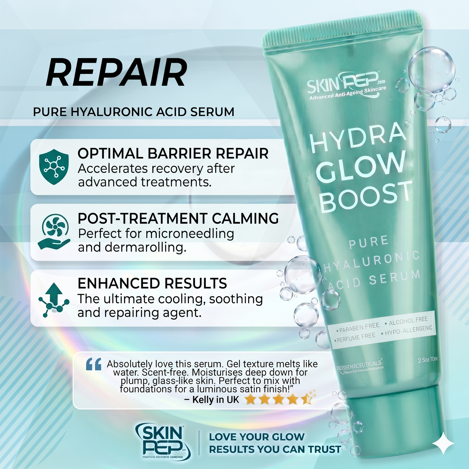 Hydra Glow Boost - Hyaluronic Acid Serum | BioSkinActive Replumping &amp; Hydrating Super Serum With 3% Hyaluronic Acid | + Bio-Identical Phospholipids &amp; Vitamin E For Max Absorption | Strengthens Skin Barrier | Cruelty Free &amp; Vegan By SkinPep