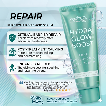 Hydra Glow Boost - Hyaluronic Acid Serum | BioSkinActive Replumping &amp; Hydrating Super Serum With 3% Hyaluronic Acid | + Bio-Identical Phospholipids &amp; Vitamin E For Max Absorption | Strengthens Skin Barrier | Cruelty Free &amp; Vegan By SkinPep