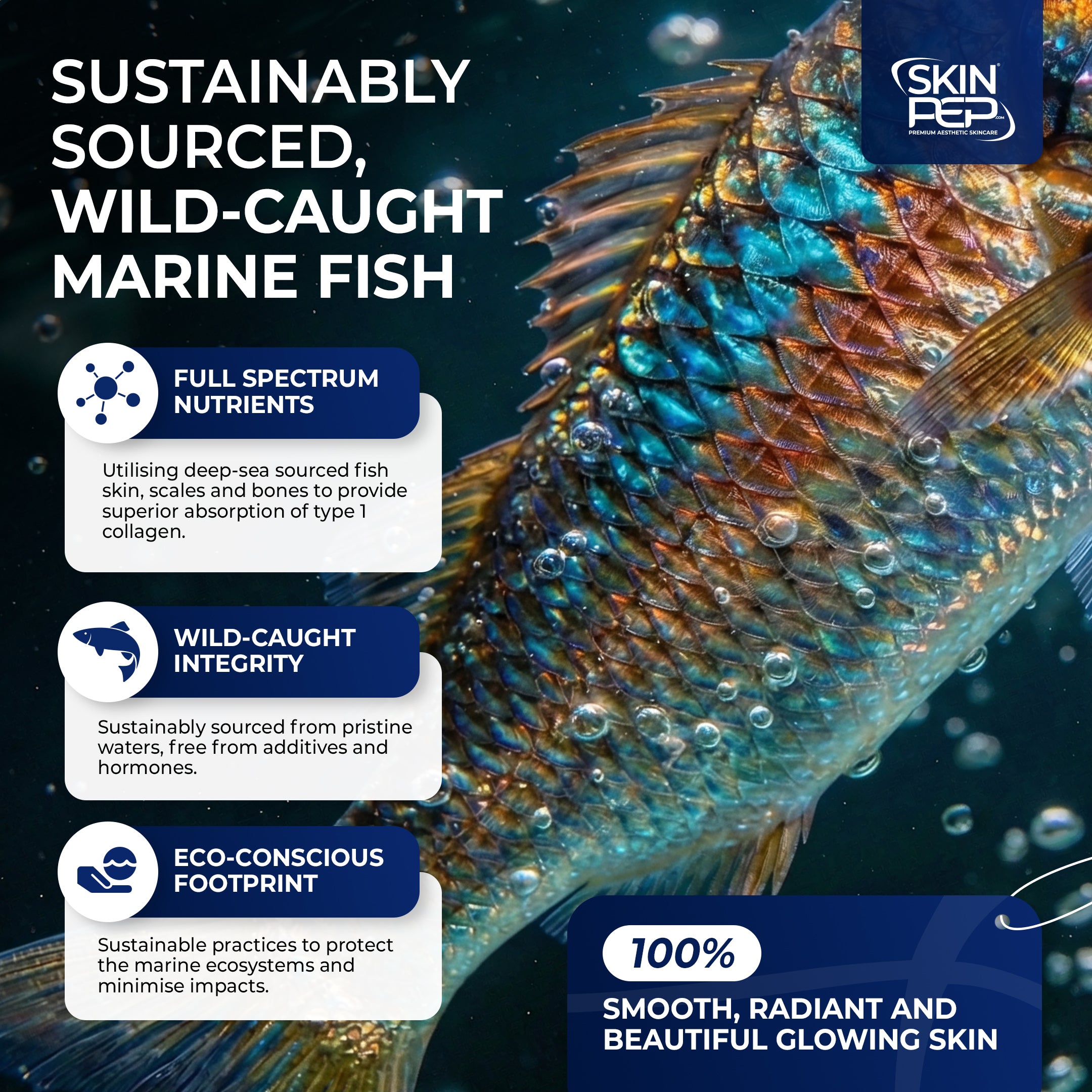 Marine Collagen Peptides Capsules | Wild Caught | Bioactive 1500 Daltons | Hyaluronic Acid | Vitamin C | Clean &amp; Pure | No Fillers &amp; Binders | Collagen Supplements For Women &amp; Men | SkinPep