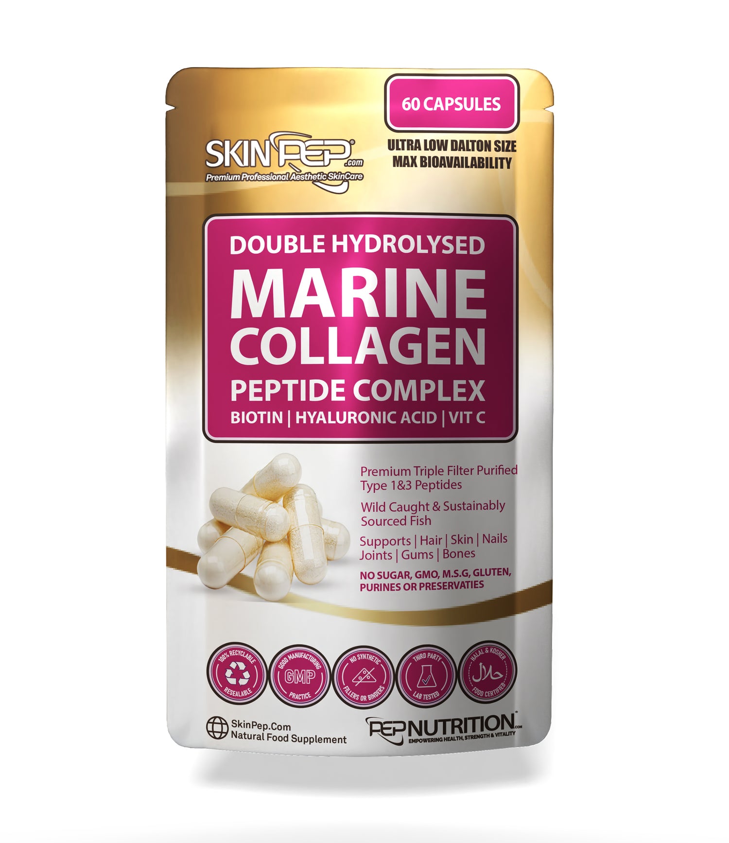 Marine Collagen Complex Capsules + Hyaluronic Acid + Vit C + Biotin - (Peptides) V2