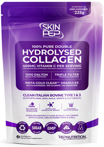 Collagen Peptides Powder | Organic Grass-Fed Bovine Hydrolysate | 1000 Dalton | 400mg Vitamin C | SkinPep