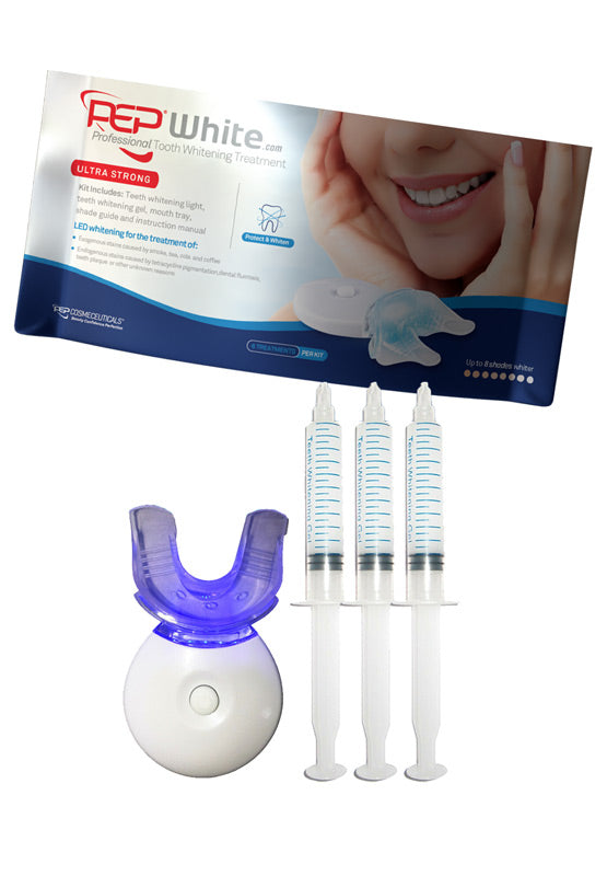 PEP-WHITE ULTRA STRONG Professional Home Teeth Whitening Gel + LED LIGHT Kit